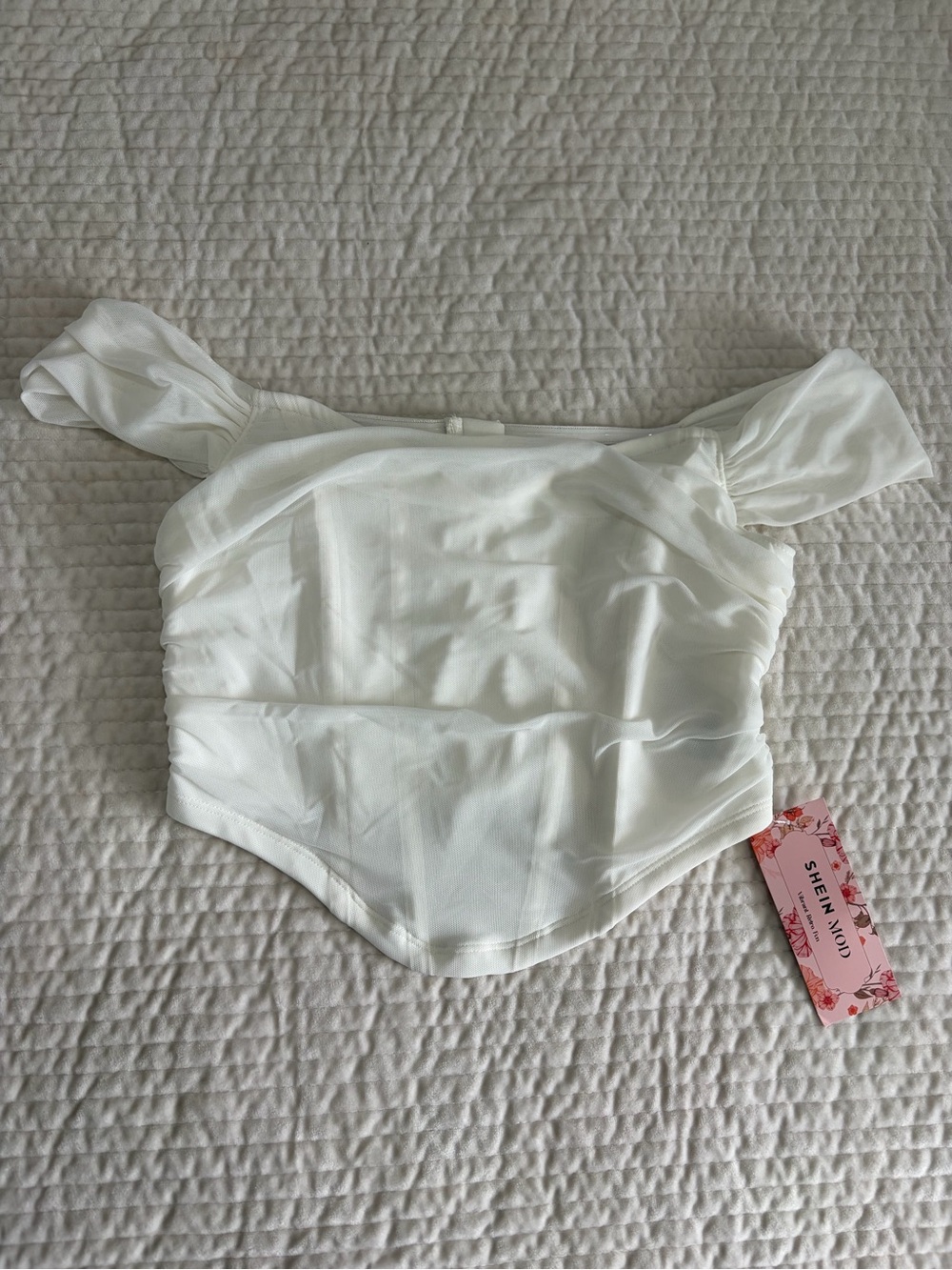 Off Shoulder Ruched Waist White Corset